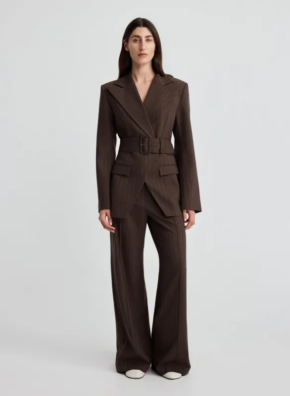 COLIN BLAZER (BROWN CHALK STRIPE) made by ANNA QUAN