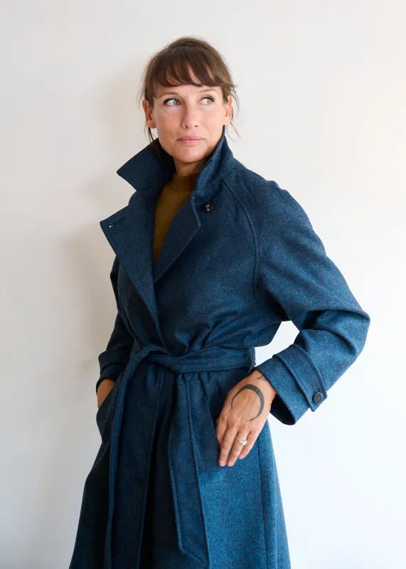 Women's Woollen Coat in Blue Marl made by Freight HHG