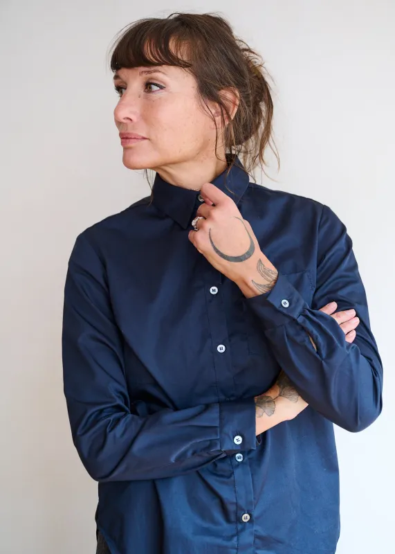 Womens Cotton Shirt in Dark Navy made by Freight HHG