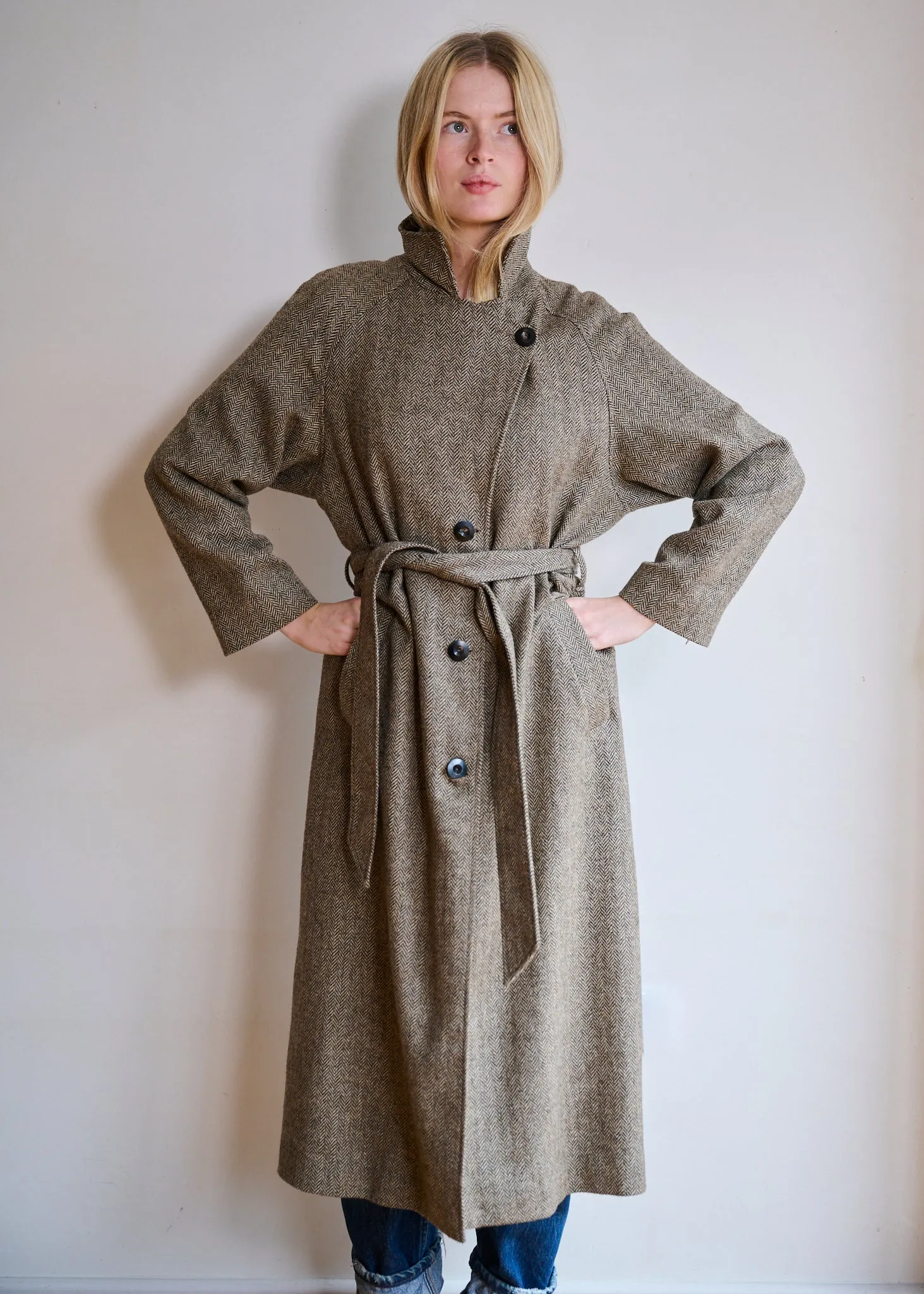 Women's Light Woollen Coat in Herringbone sold by Freight HHG product image thumbnail 4