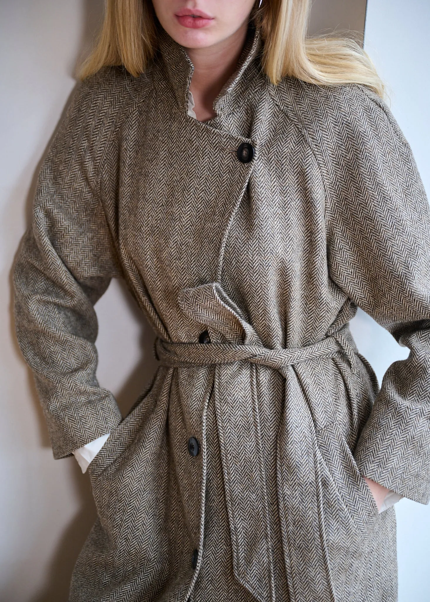 Women's Light Woollen Coat in Herringbone sold by Freight HHG product image thumbnail 5