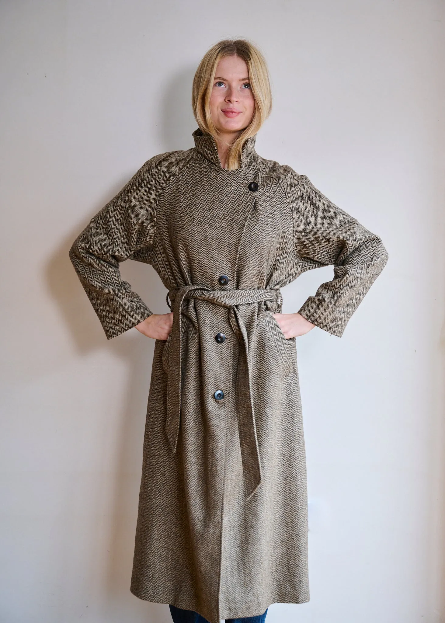 Women's Light Woollen Coat in Herringbone sold by Freight HHG