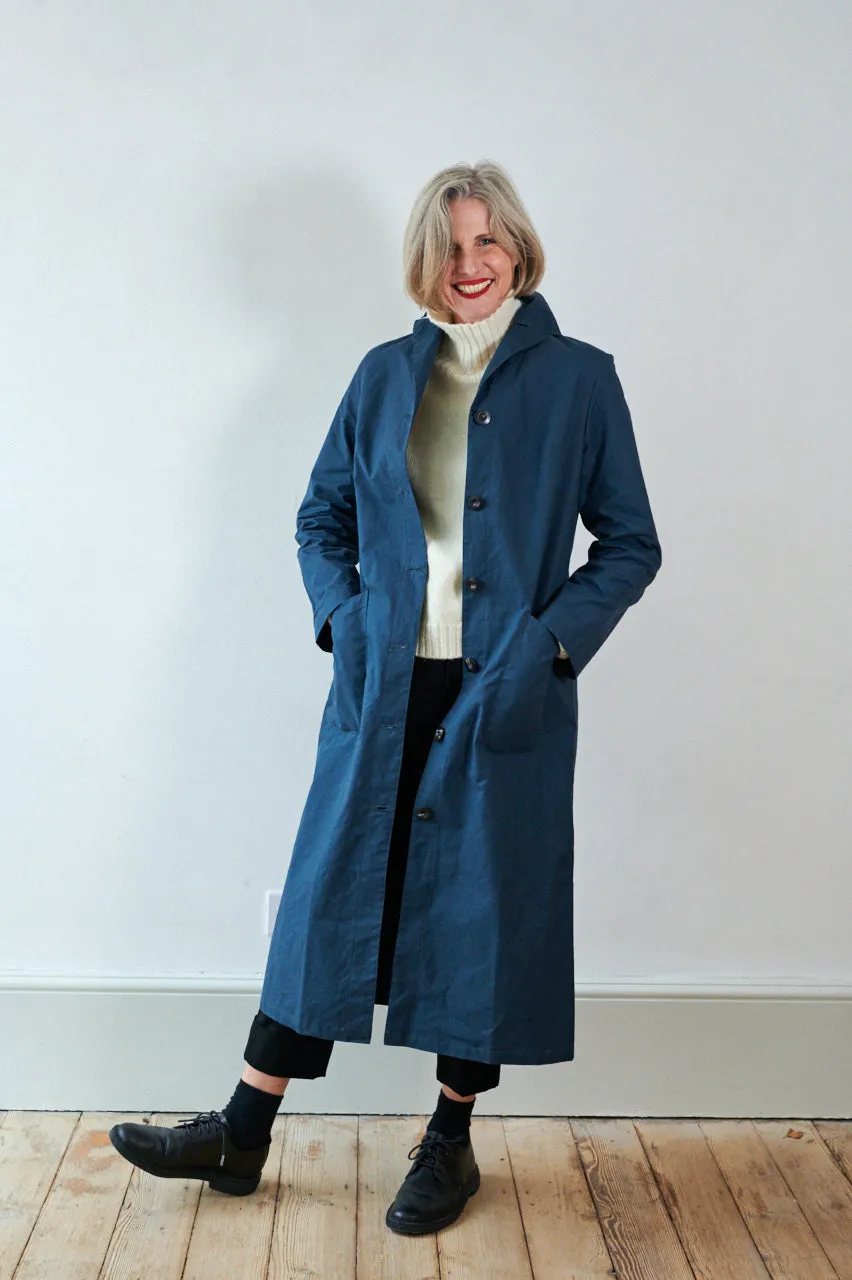 Women's Dry Waxed Duster Coat in Indigo sold by Freight HHG
