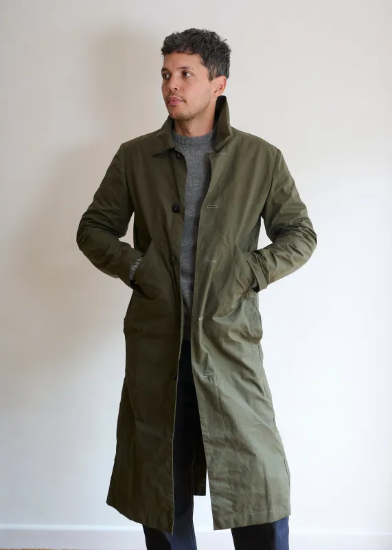Men's Dry Waxed Duster Coat in Khaki Brown made by Freight HHG