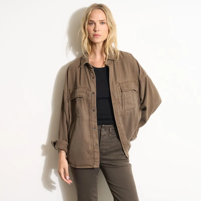 Odette Drape Denim Twill Shirt Jacket made by rowan