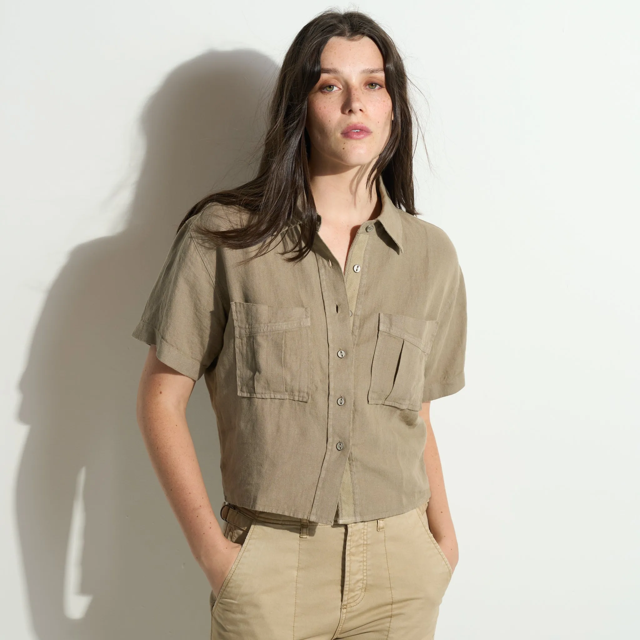 Sloane Short Sleeve Linen Blouse sold by rowan