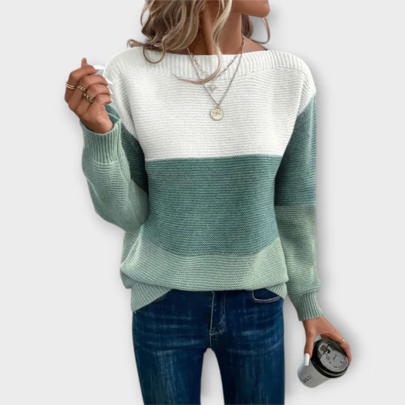 Maria™ | Elegant Tri-Color Patchwork Sweater made by Rowan Toronto
