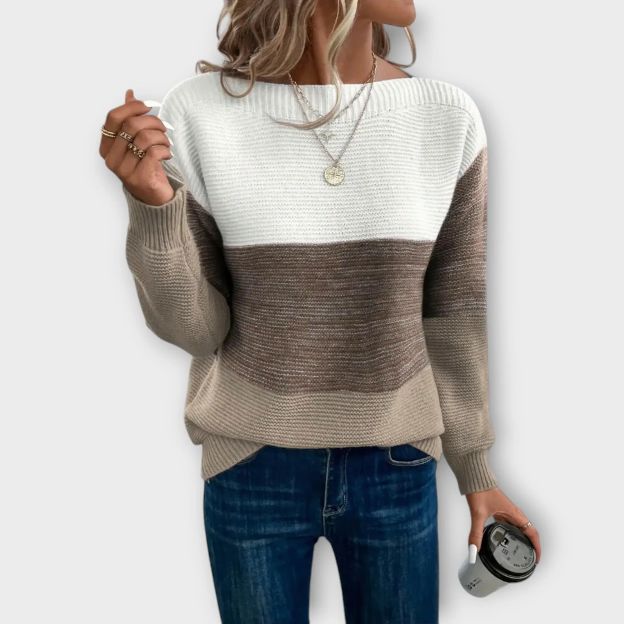 Maria™ | Elegant Tri-Color Patchwork Sweater sold by Rowan Toronto product image thumbnail 2