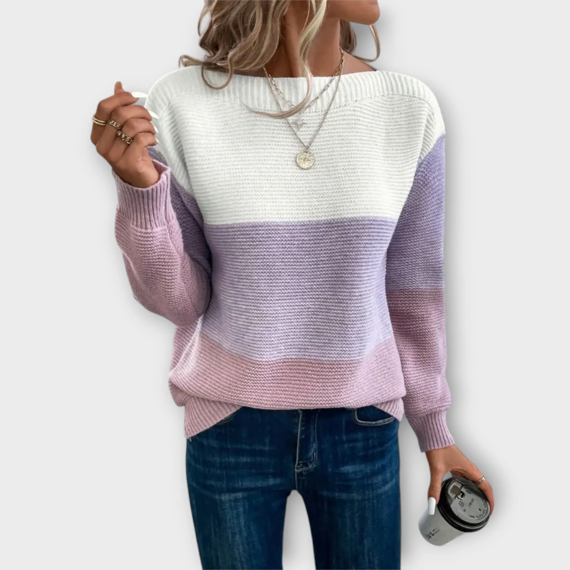 Maria™ | Elegant Tri-Color Patchwork Sweater sold by Rowan Toronto product image thumbnail 3