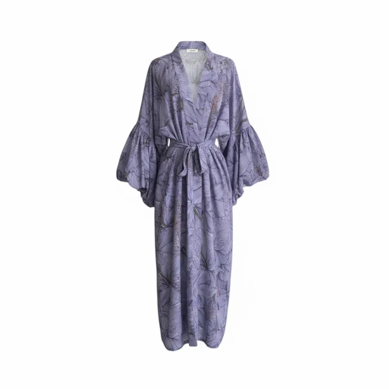 Hibiscus Sheer Wilted Sleeve Robe made by Fe Noel