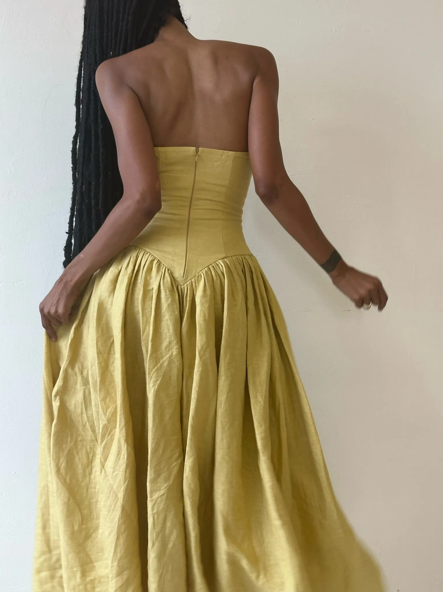Vintage Yellow Georgia Sweetheart Midi Dress sold by Fe Noel product image thumbnail 3