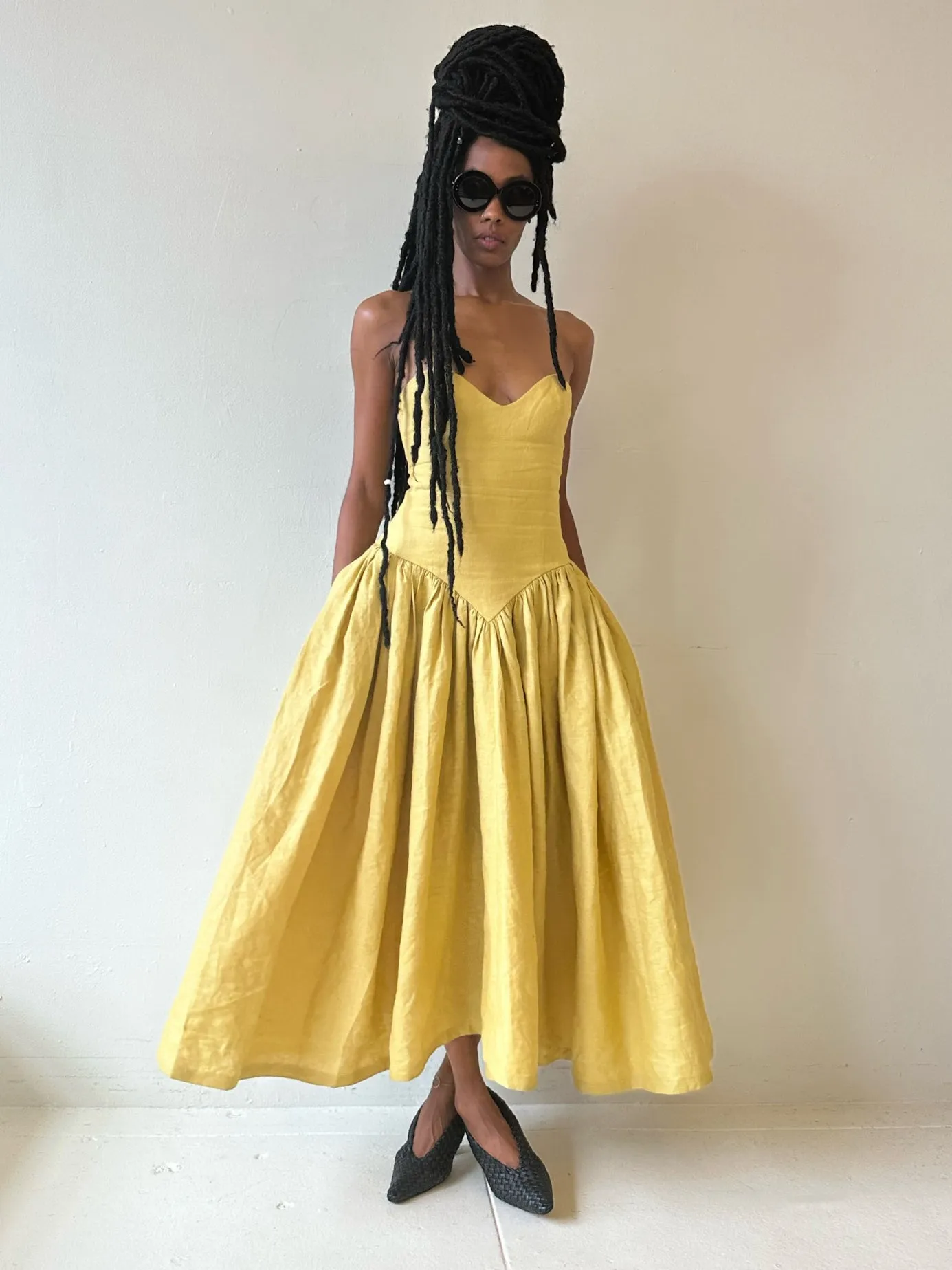 Vintage Yellow Georgia Sweetheart Midi Dress sold by Fe Noel product image thumbnail 2