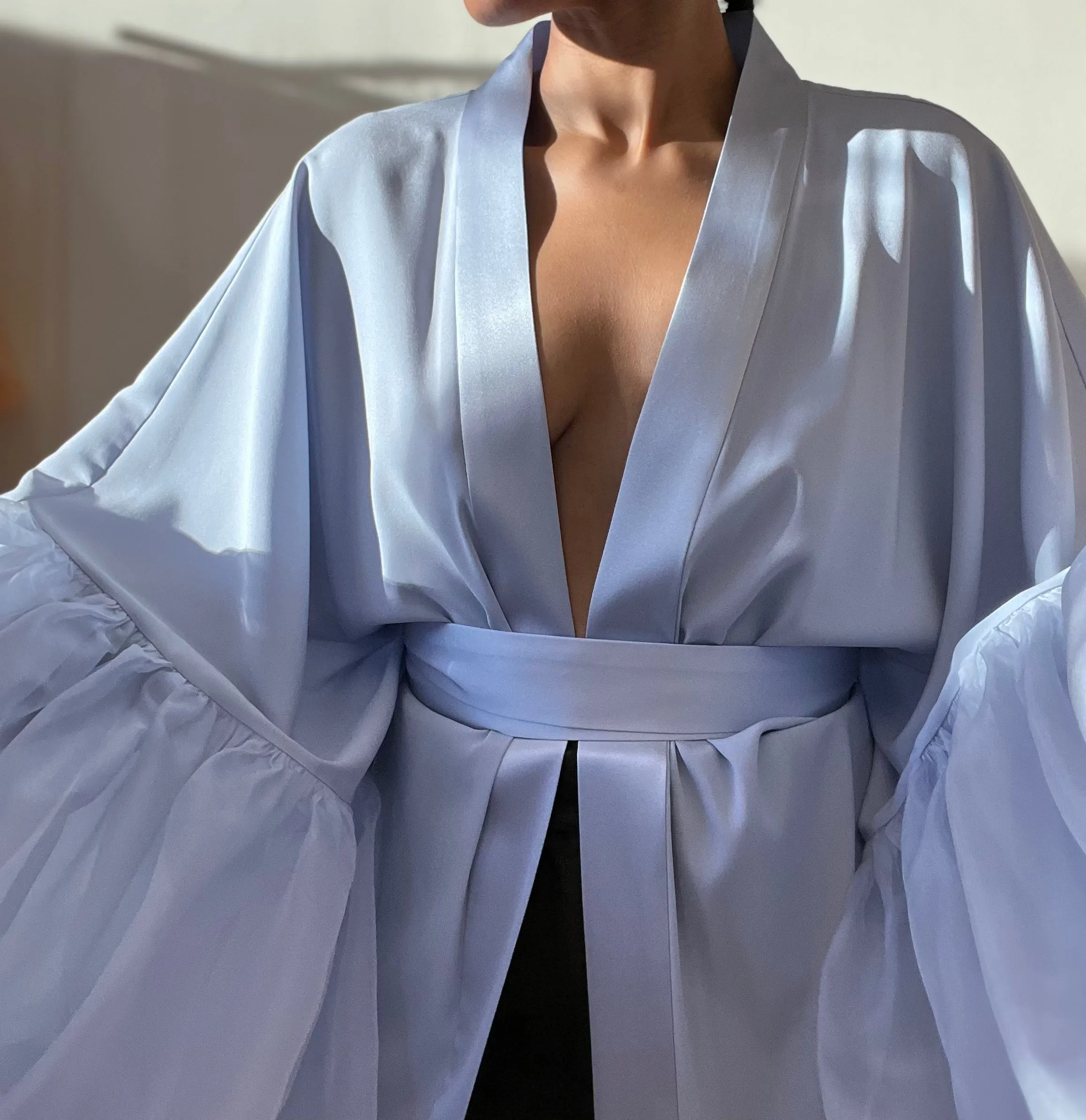 Lilac Ice Silk Wilted Sleeve Robe sold by Fe Noel product image thumbnail 4
