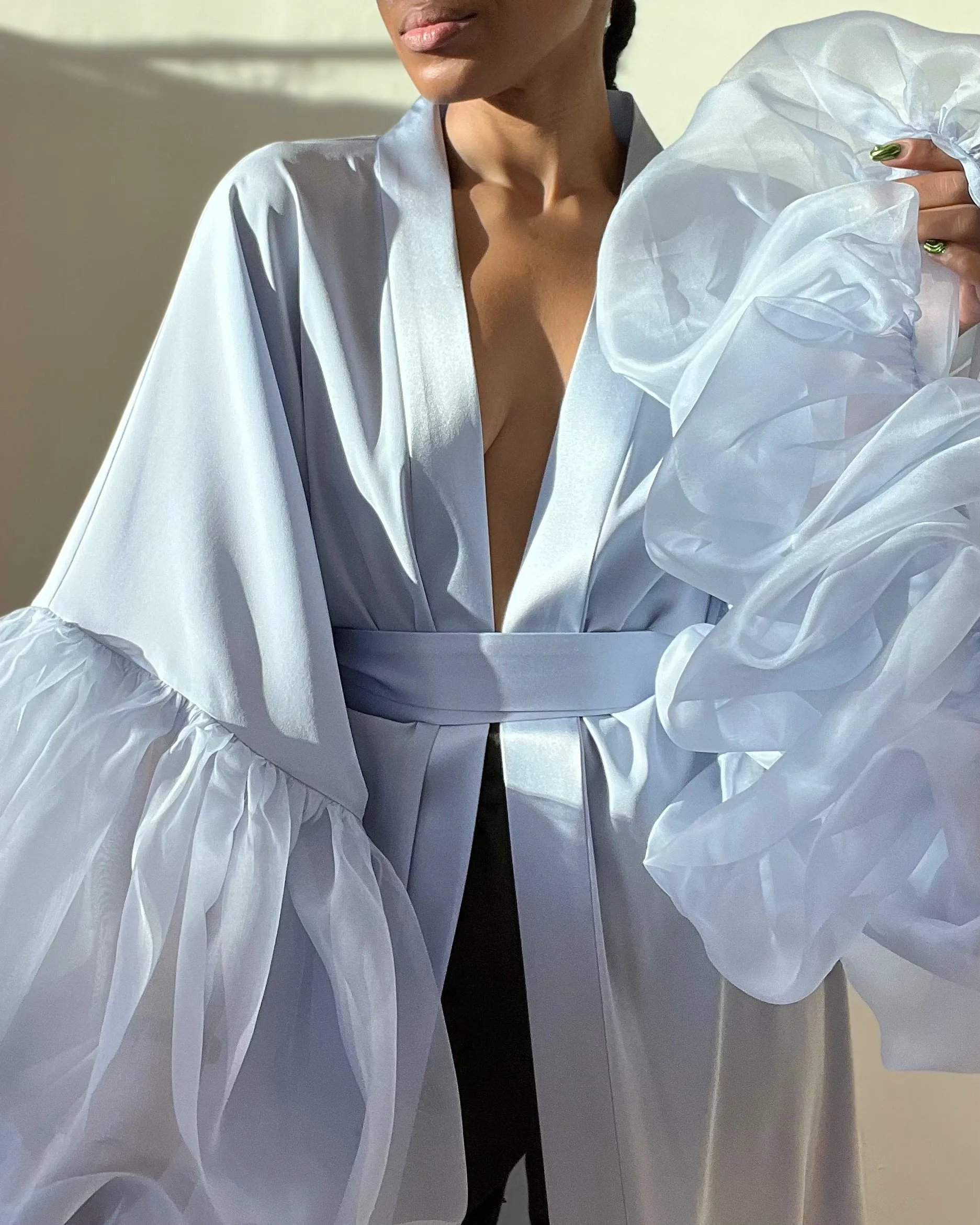 Lilac Ice Silk Wilted Sleeve Robe sold by Fe Noel product image thumbnail 2