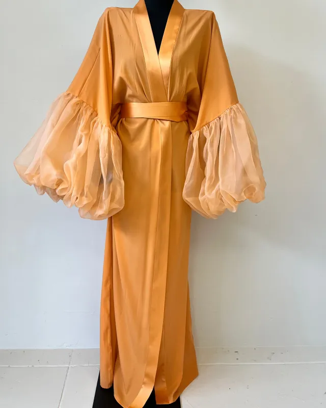Tangerine Dream Silk Wilted Sleeve Robe made by Fe Noel