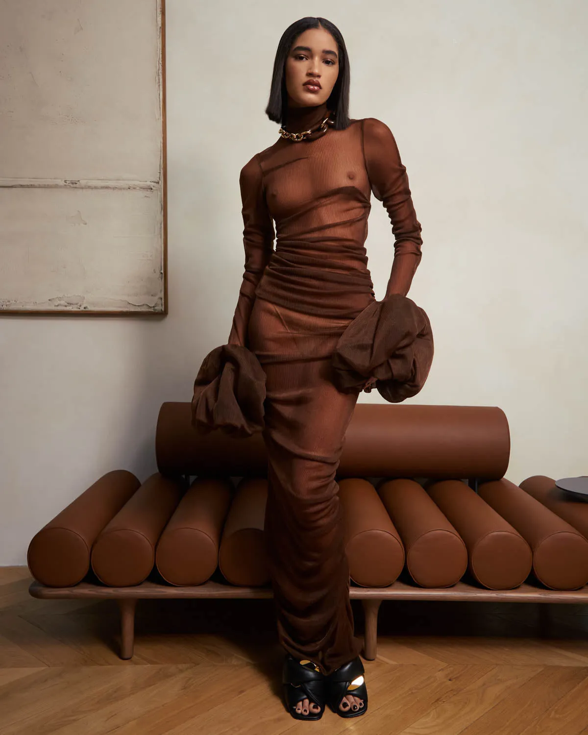 Zemi Brown Wave Rib Skirt sold by Fe Noel