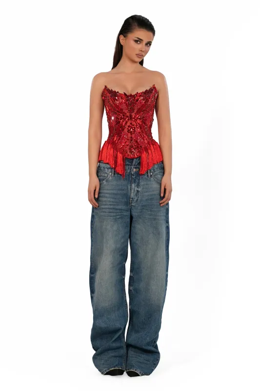 Fully Embellished Fringe Corset made by Albina Dyla
