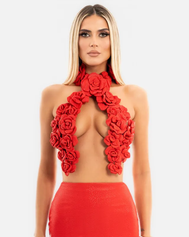 Red Floral Crop Top (US Edition) made by Albina Dyla