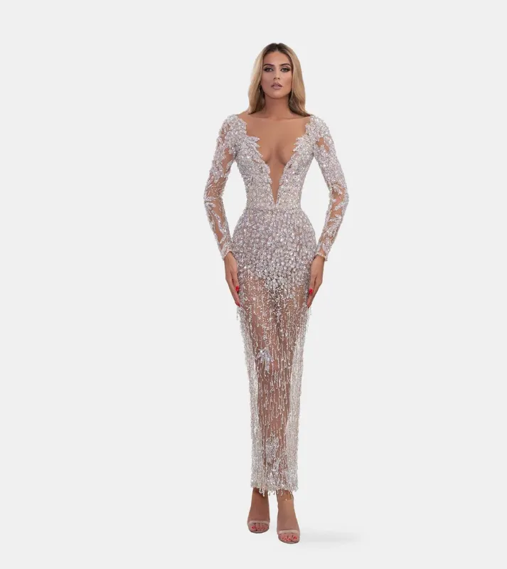 Mid-length white-silver dress (US Edition) made by Albina Dyla