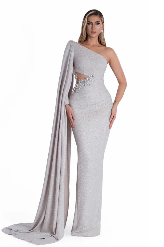 Luxe One-Shoulder Drape Gown made by Albina Dyla