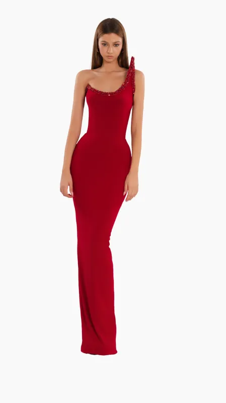 One-Shoulder Scarlet Gown made by Albina Dyla