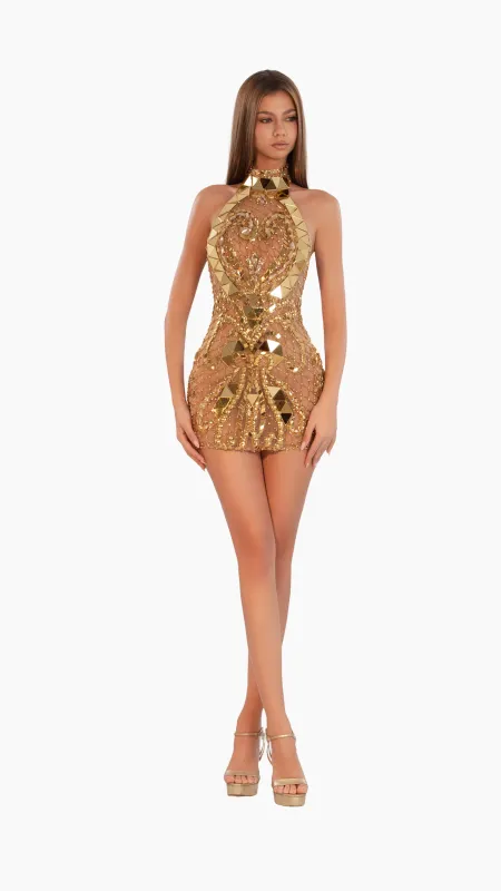 Golden Elegance Mini Dress made by Albina Dyla