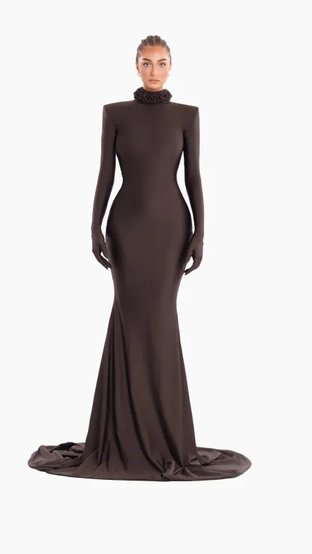 Mocha Majesty Gown made by Albina Dyla