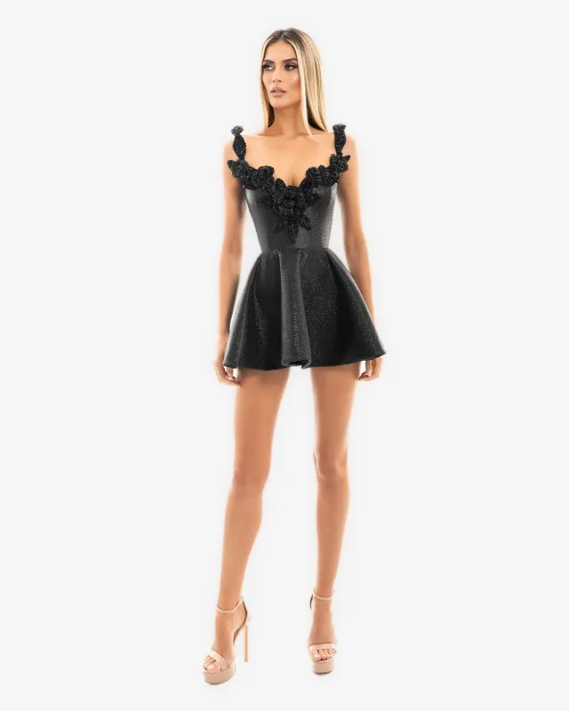Short Black Floral Dress made by Albina Dyla