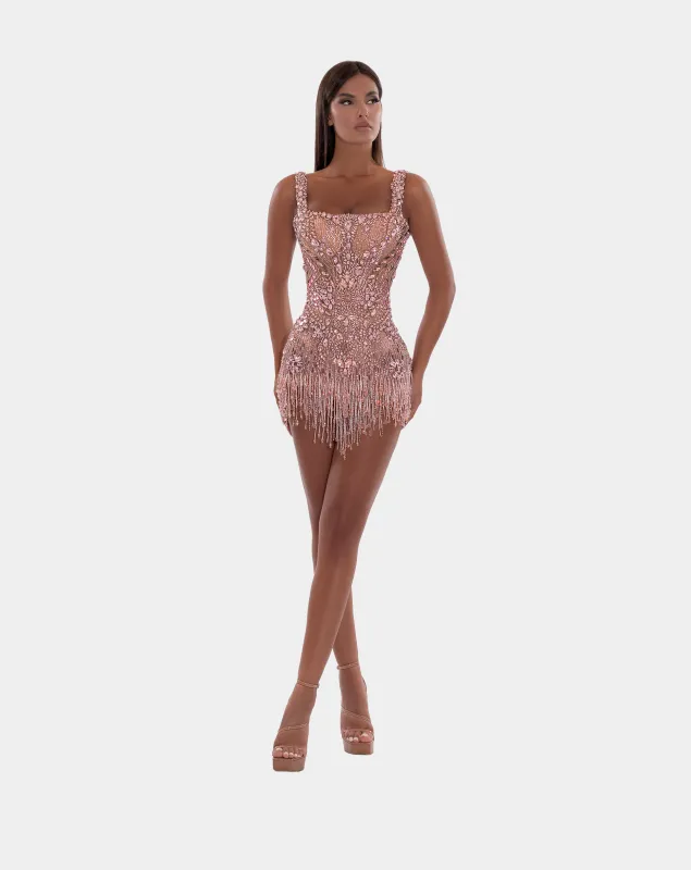 SHORT DRESS WITH CRYSTALS AND STONES made by Albina Dyla