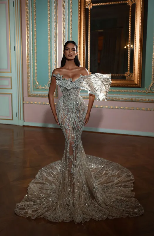 One Sleeve Long Bridal Dress made by Albina Dyla