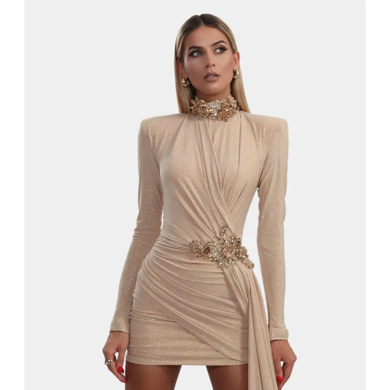 Short dress with one sided tail made by Albina Dyla