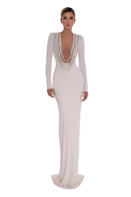 Embroidered Neckline White Dress (US Edition) made by Albina Dyla