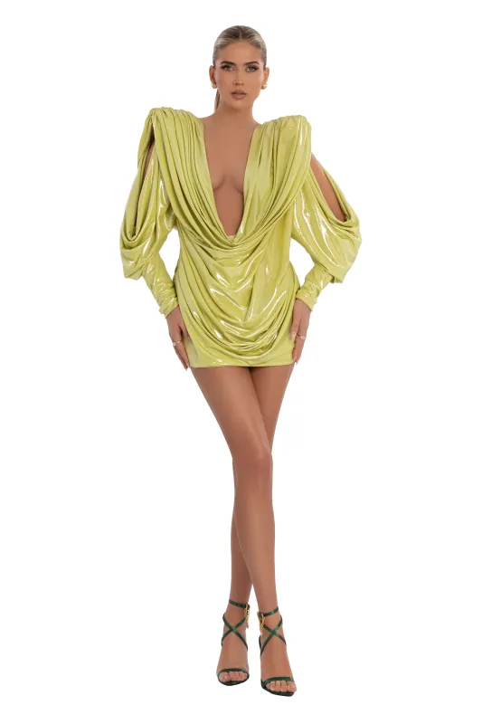 Short Green Draped Dress (Limited Availability) made by Albina Dyla