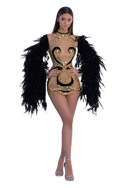 Feather And Embroidered Dress (Limited Availability) made by Albina Dyla