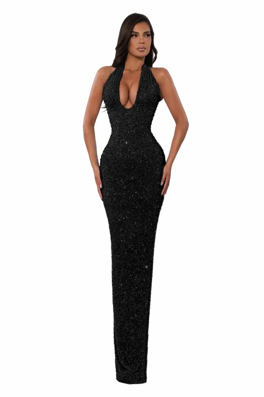 Halter Crystal Gown Black made by Albina Dyla