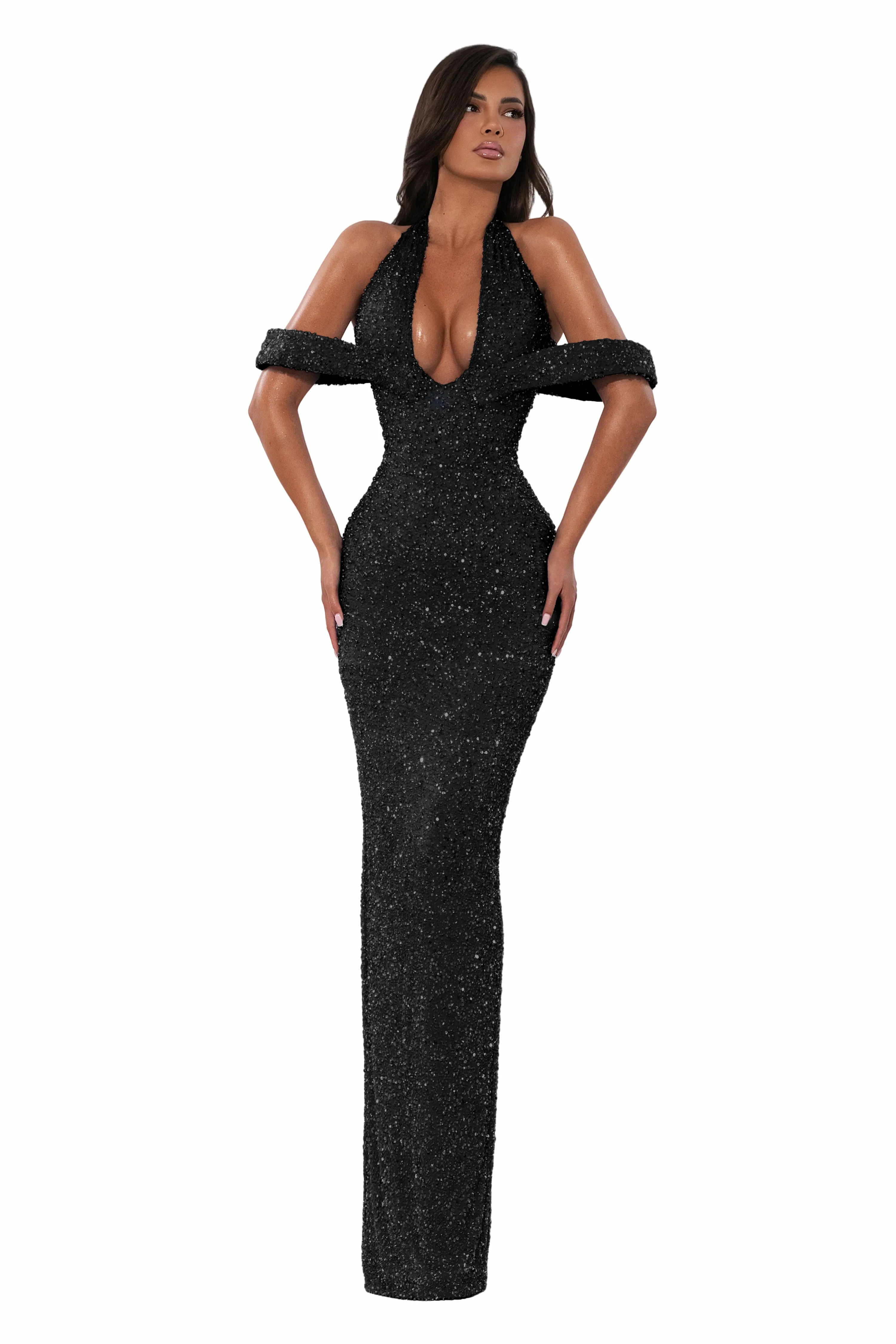 Off Shoulder Halter Gown Black sold by Albina Dyla