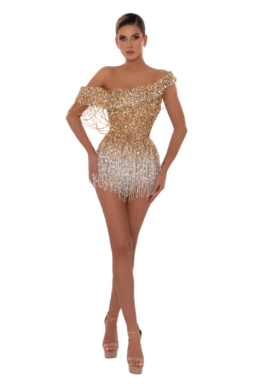 Stoned Off-Shoulder Mini Dress (Limited Availability) made by Albina Dyla