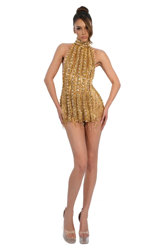 Embellished Fringe Mini Dress made by Albina Dyla