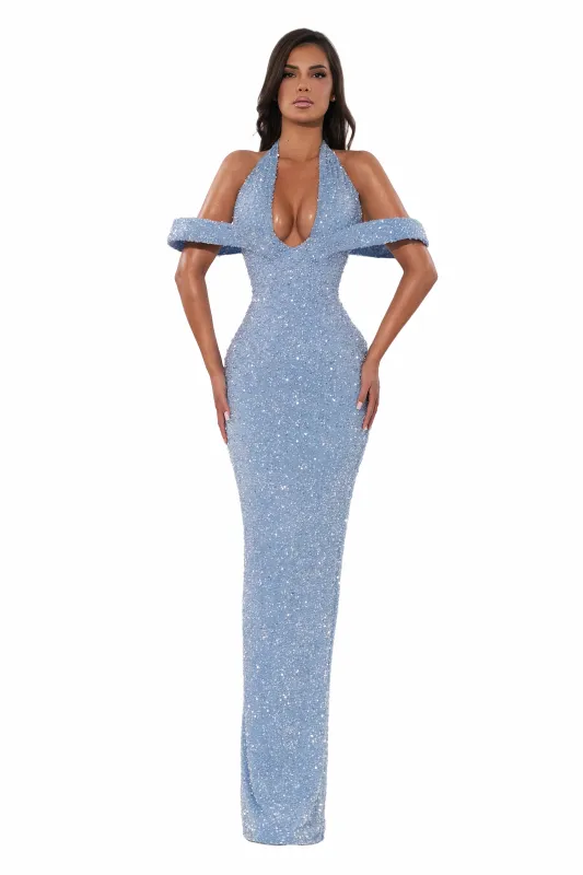 Off Shoulder Halter Gown (Limited Availability) made by Albina Dyla
