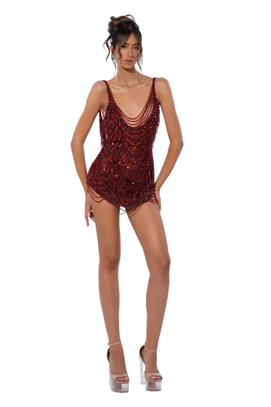 Wine Beaded Dress made by Albina Dyla
