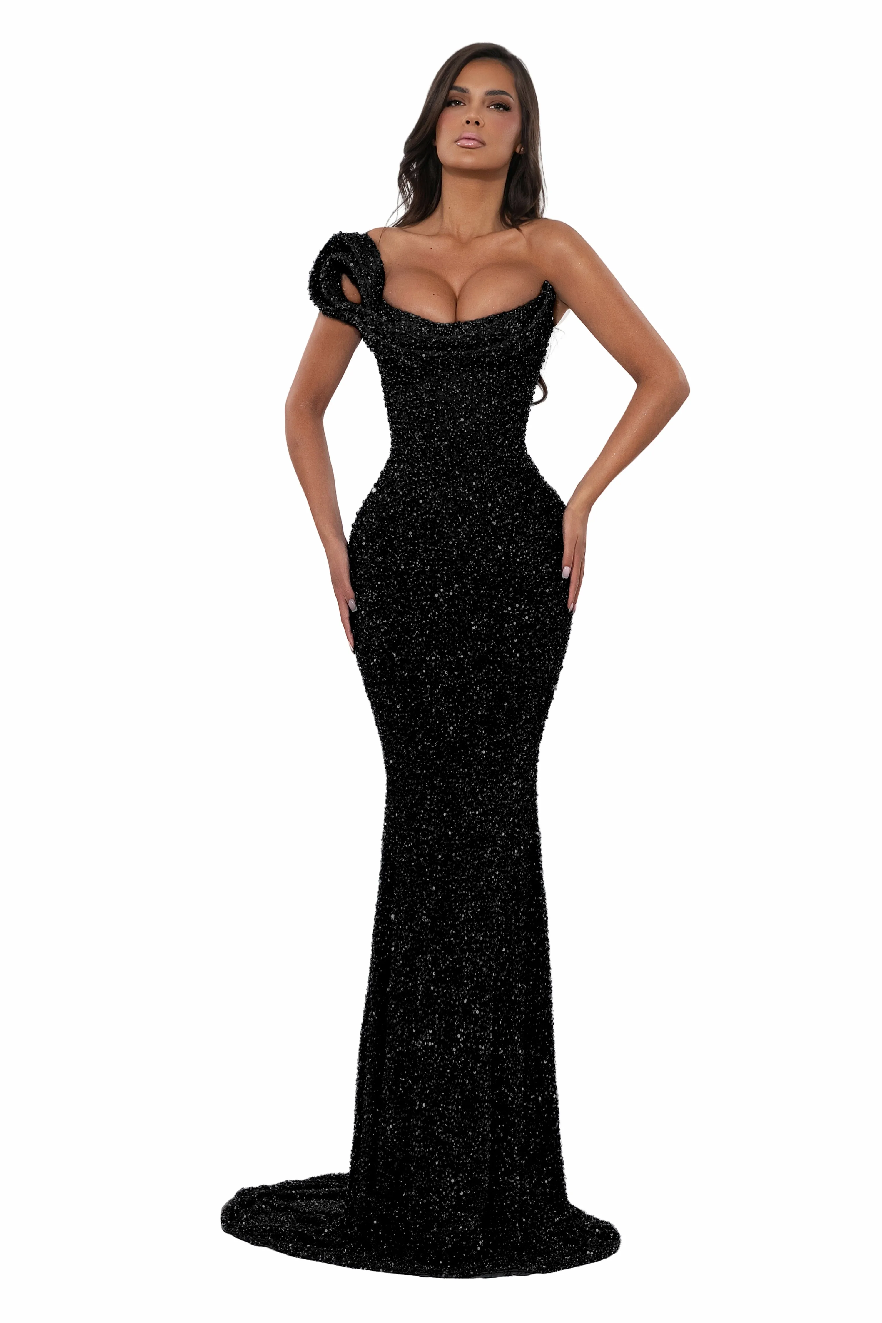 One Shoulder Crystal Gown Black (US Edition) sold by Albina Dyla