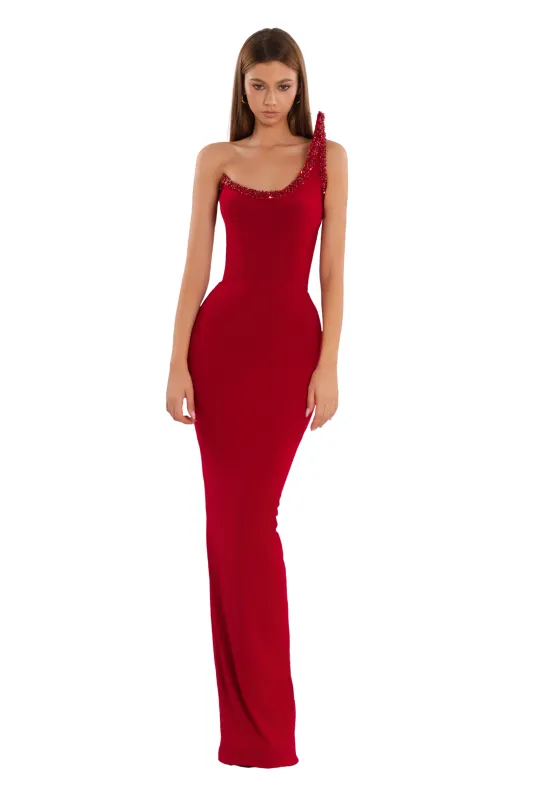 One-Shoulder Scarlet Gown (Limited Availability) made by Albina Dyla