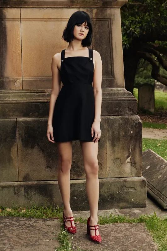 Cross Back Apron Dress in Black made by macgraw