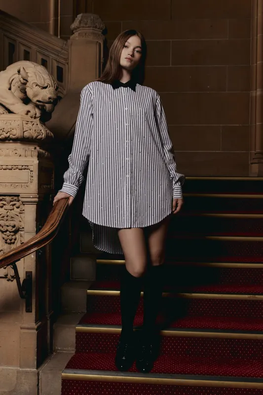 Truth Shirt in black and white stripe with diamanté sold by macgraw