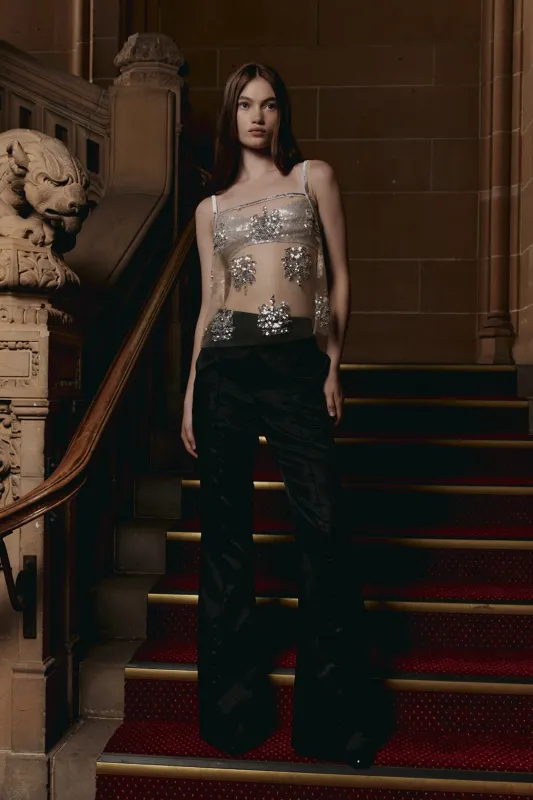 Post Grad Top in Silver sequin crest sold by macgraw