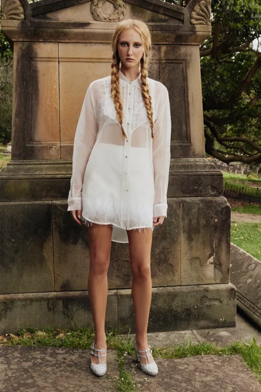 Tuxedo Sheer Blouse in Ivory Silk organza made by macgraw