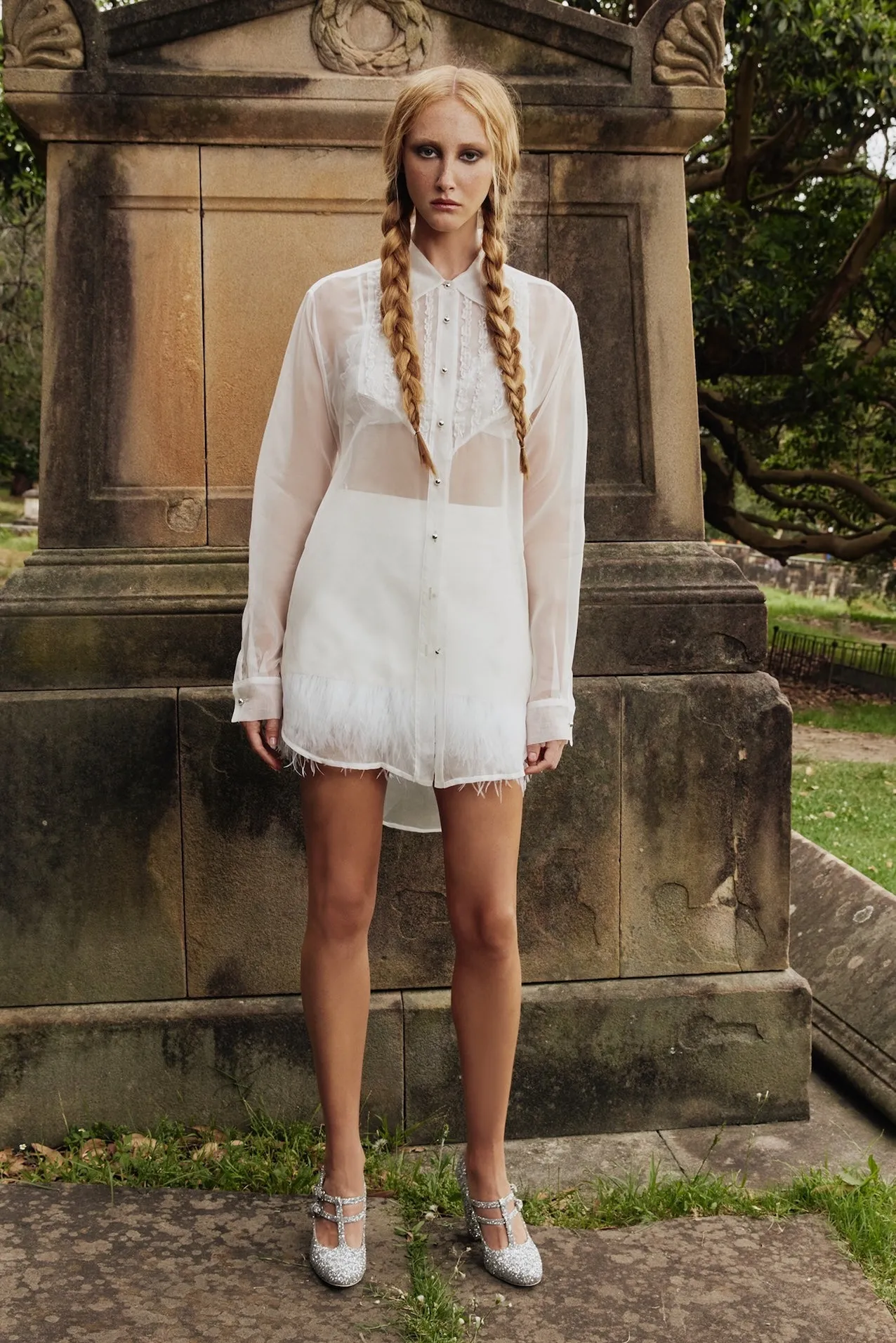 Tuxedo Sheer Blouse in Ivory Silk organza sold by macgraw