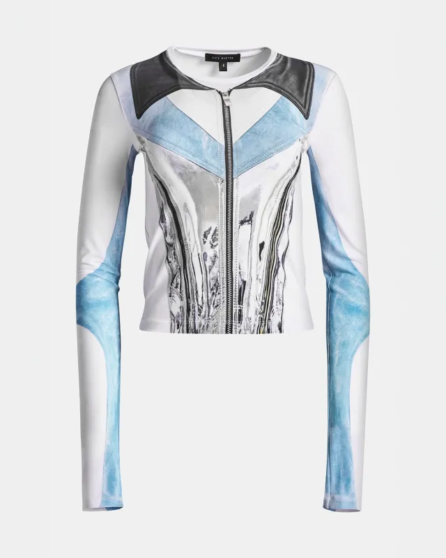 Moto Jacket Illusion Print Long Sleeve Top made by Kate Barton
