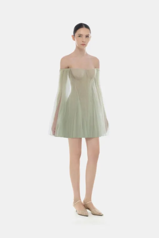 Mint Tulle Off-shoulder Mini Dress made by Montsand