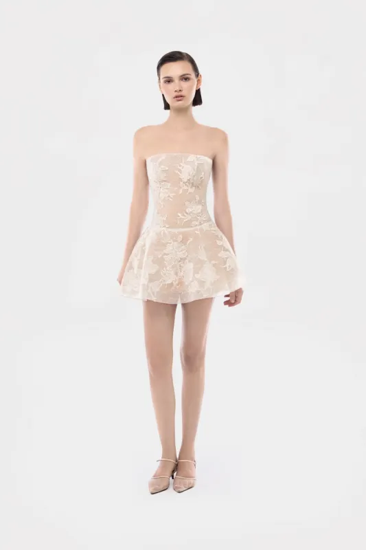 Ivory Floral Appliqué Mini Dress made by Montsand